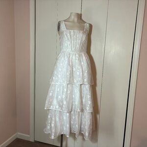 Lulus Sweet Potential White Floral Burnout Tiered Midi Dress -Size Small -NWT